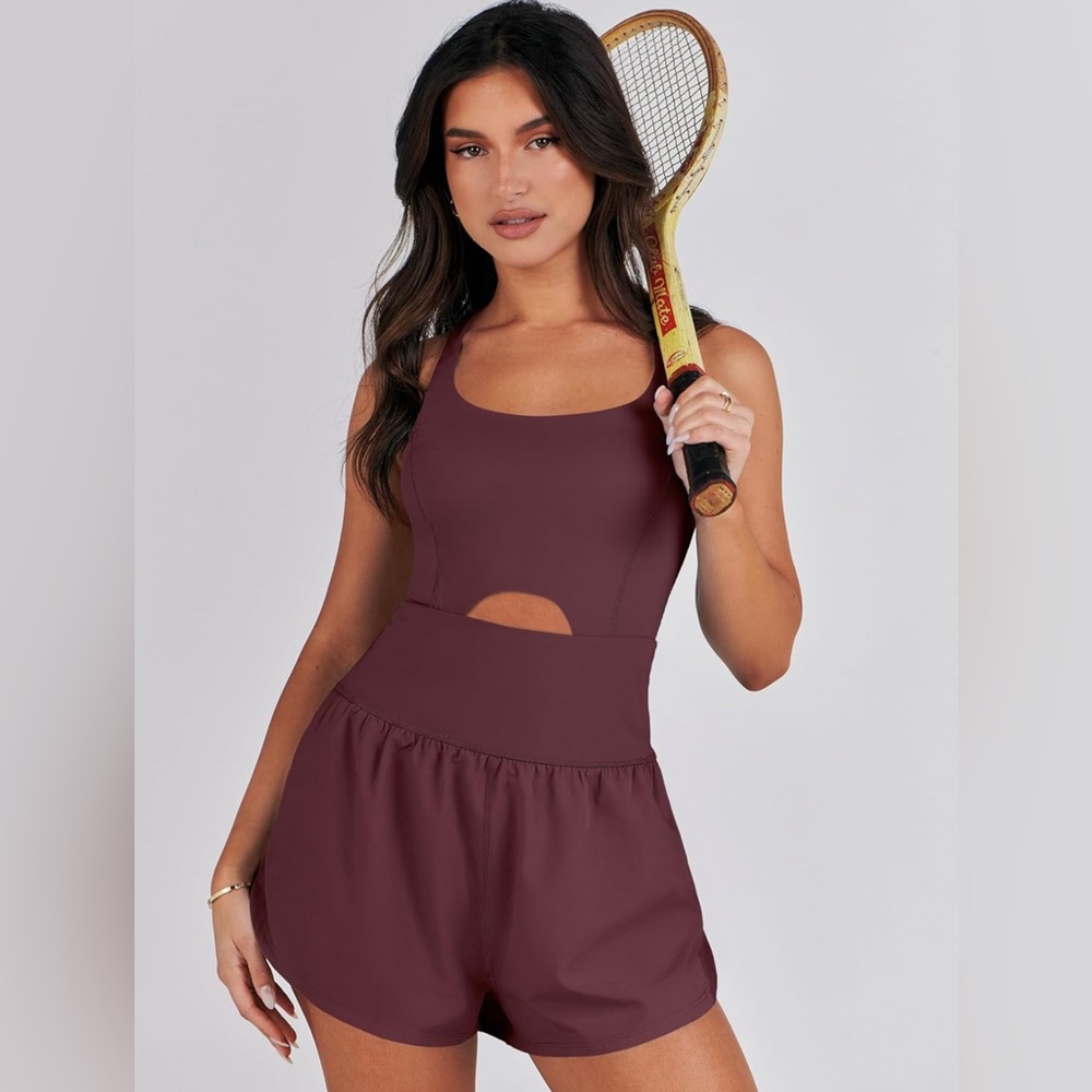 Women’s Sleeveless Cutout Romper in Deep Burgundy